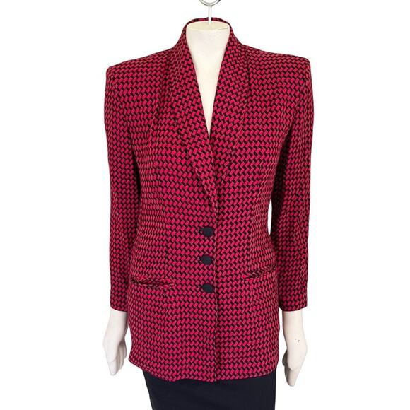 VTG 80s CHRISTY GIRL Lightweight Retro Geometric Structured Blazer in Red SZ 4 - Picture 1 of 9